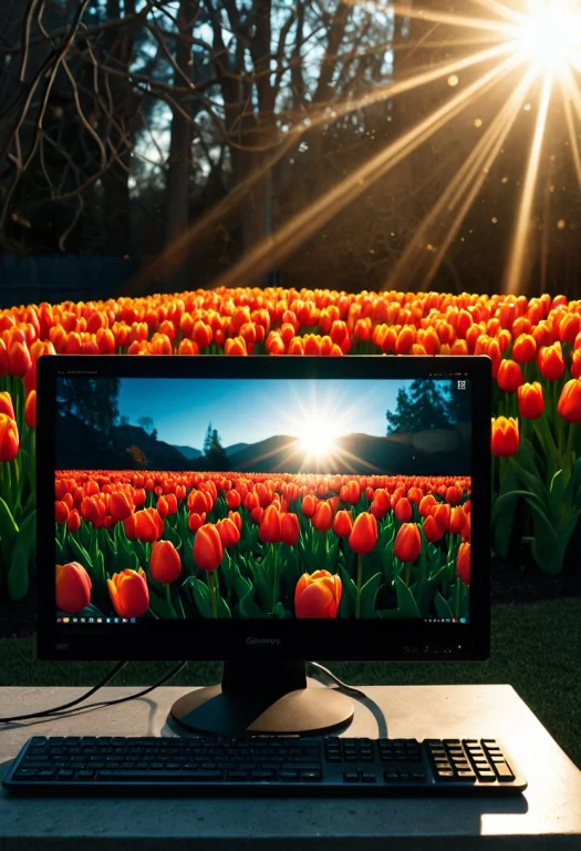 A Realistic Close-up Photo Of A Desktop Computer Monitor And...