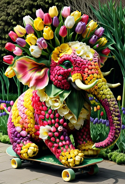 Tulip Petals, Cute Elephant Formed Entirely From Densely Lay...