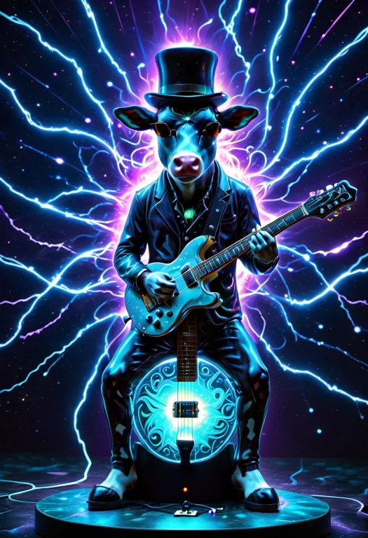 Rockstar Cow Statue, Sunglasses, Playing Electric Guitar, To...