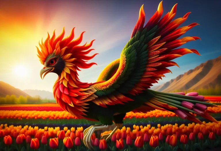 A Magnificent Phoenix Bird Soaring Through The Sky Above A L...