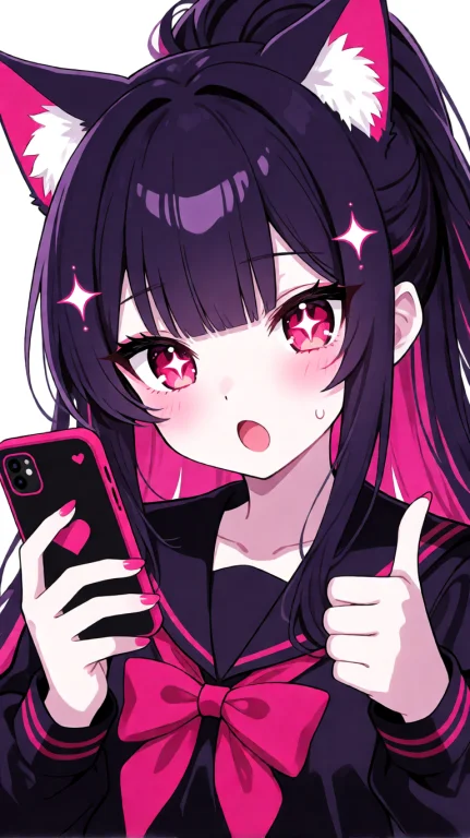 Young Anime Girl With Long, Dark Purple Hair, Styled In A Hi...