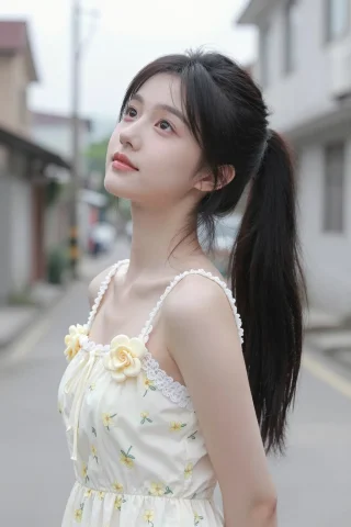 一个非常美丽的女孩竖版人像，1位年轻东亚少女，黑长直高马尾，... — Stable Diffusion AI Prompt: 一个非常美丽的女孩竖版人像，1位年轻东亚少女，黑长直高马尾，发丝柔顺自然，精致鹅...