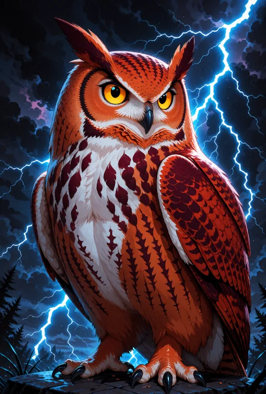 A Majestic Owl With Vibrant Reddish-brown And Orange Plumage...