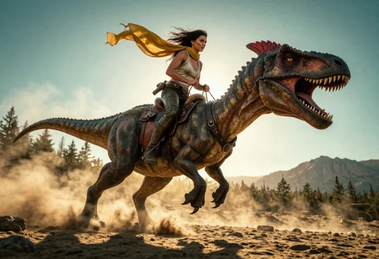 A Dynamic, Cinematic Scene Of A Determined Young Woman Ridin...