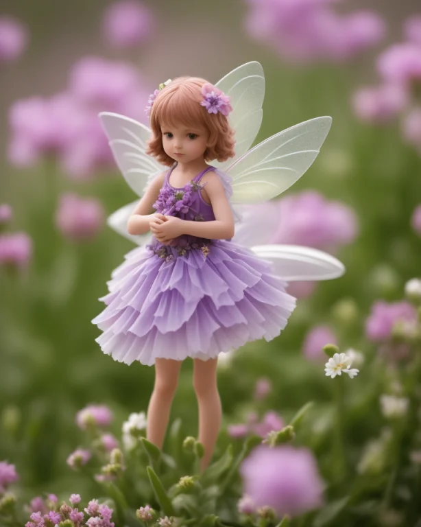 Small Fairy, Plays On Large Tuberous, Flowers In The Backgro...