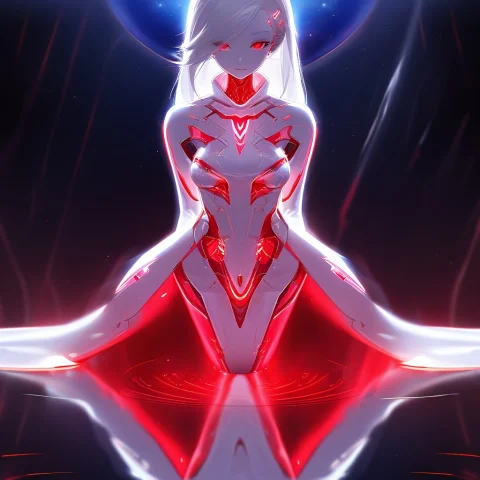 Futuristic Woman With Glossy White Technology With Glowing R... — SDXL AI Prompt: futuristic woman with glossy white technology with glowing red accents dress, cl...