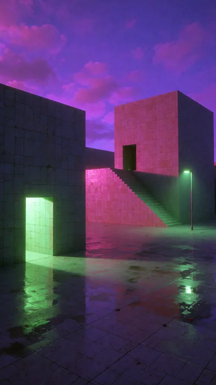 Dcl1m1nal. Wide Eye-level Shot Of A Stark, Open Plaza Border...