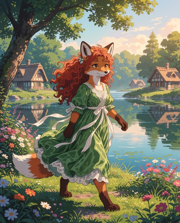 Subject And Action An Anthropomorphic Fox Girl With Volumino...