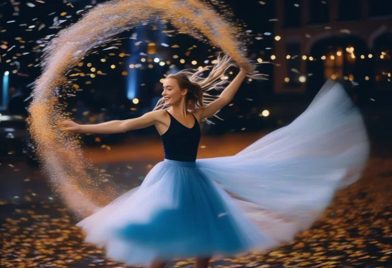 A Tulle Skirt Frozen Mid-twirl In Confetti, 35mm Film Still,...