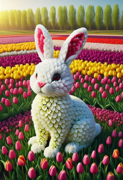 8k, Raw Digital Photo, Jaynl-tm, Made Of Tulips, A Low-poly...