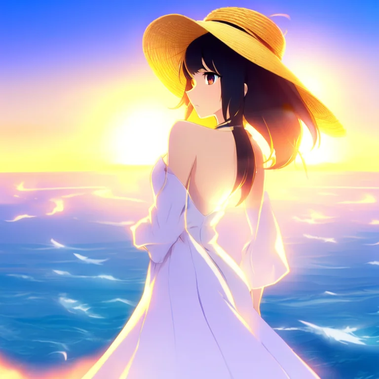 Anime, A Woman Stands On The Edge Of A Cliff Overlooking A V...