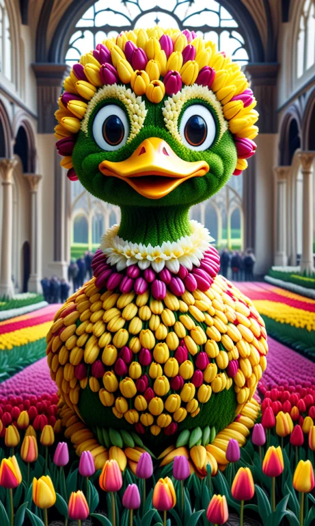A Female Duck-human Hybrid Made Of Tulips, Wearing A Tulip P...