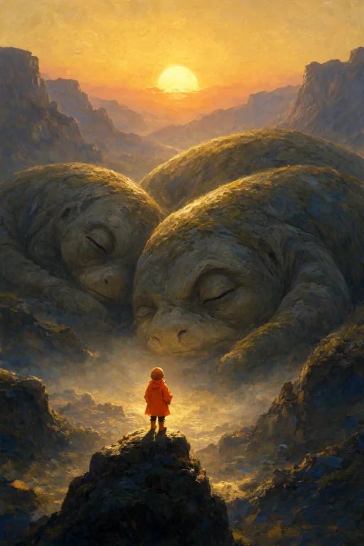 A Painterly Matte Painting At Golden Dusk, With Visible Brus...