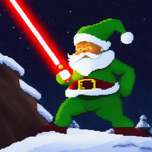 Santa Clause Fighting With Lightsaber Against The Grinch, Ni...