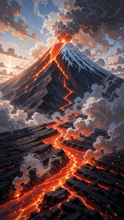 In The Realm Of Dreams, A Towering Volcano Pierces The Sky,...