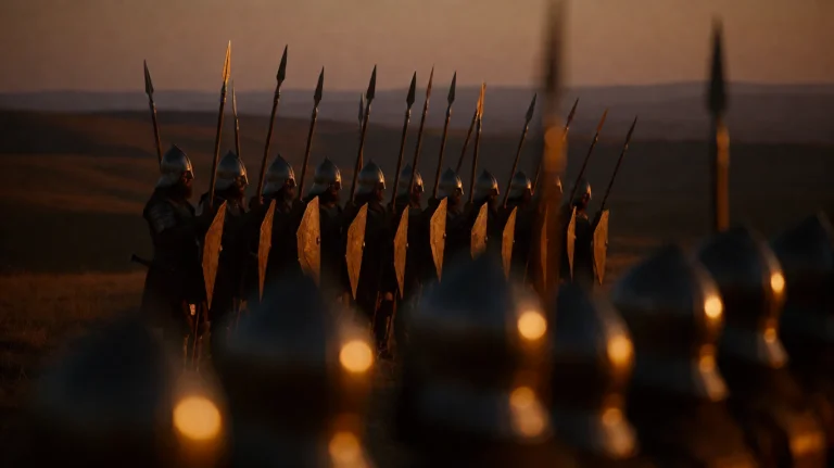 Gmthrnsssn3, A Line Of Armored Warriors Stands In Formation,...
