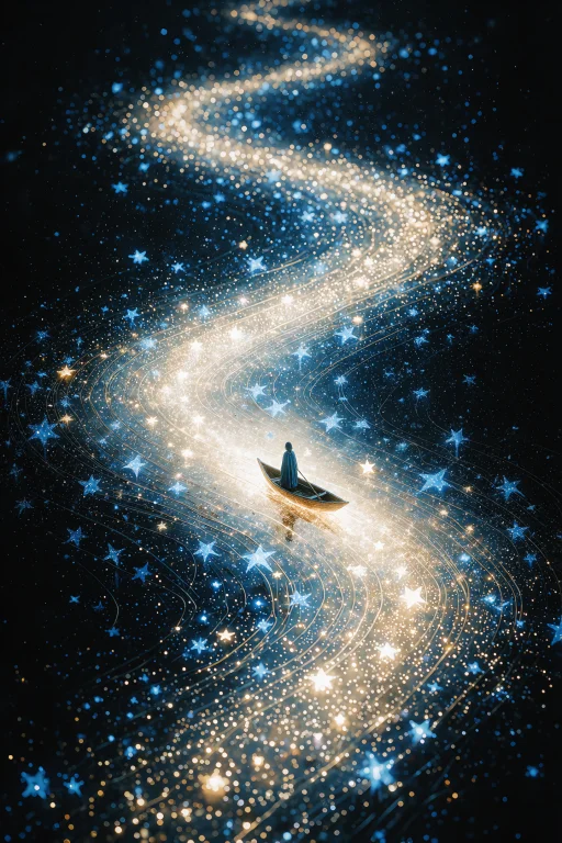 A Surreal Cosmic Fantasy Landscape Where A Luminous Golden R...