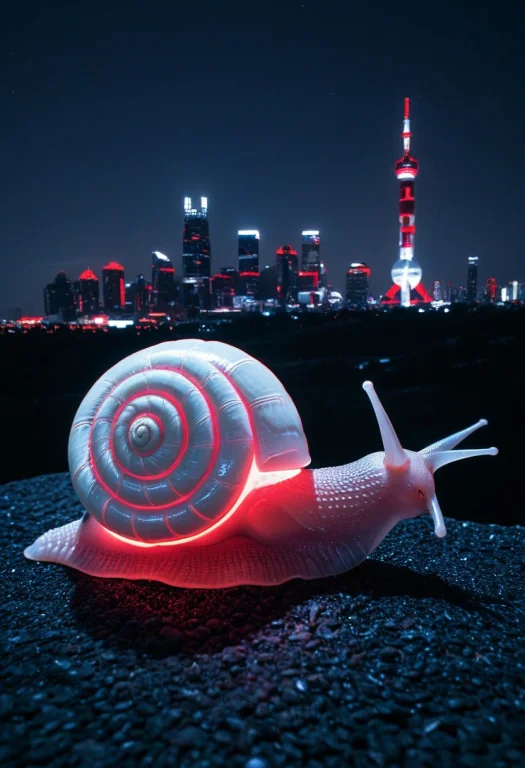 8k, Raw Digital Photo, A Giant Glossy White And Red Glow Tec...