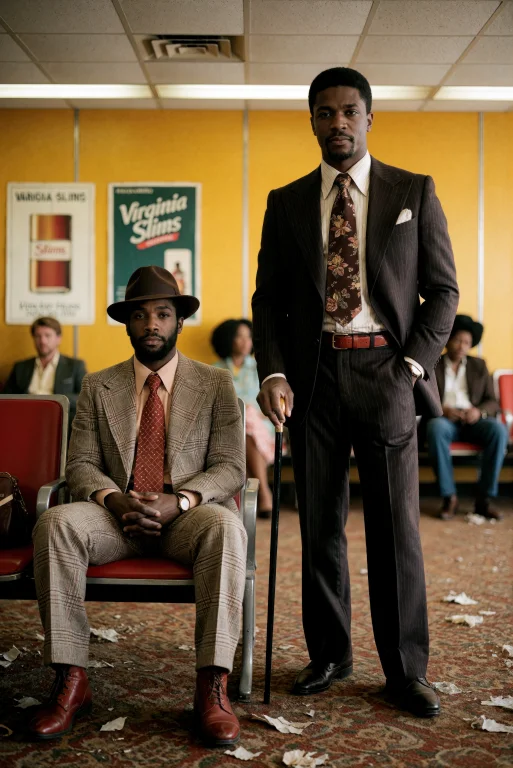 Two African American Men In A Retro 1970s Airport Terminal....