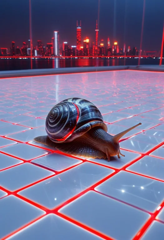 8k, Raw Digital Photo, A Giant Snail Crawling Across An Endl...