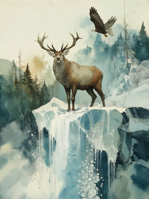 Bradhamel Art Style. A Majestic Stag With Large Antlers Stan...