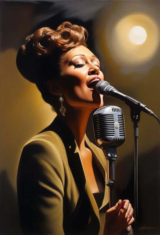 A Jazz Singer Under A Single Stage Spotlight, Plein Air Pain...