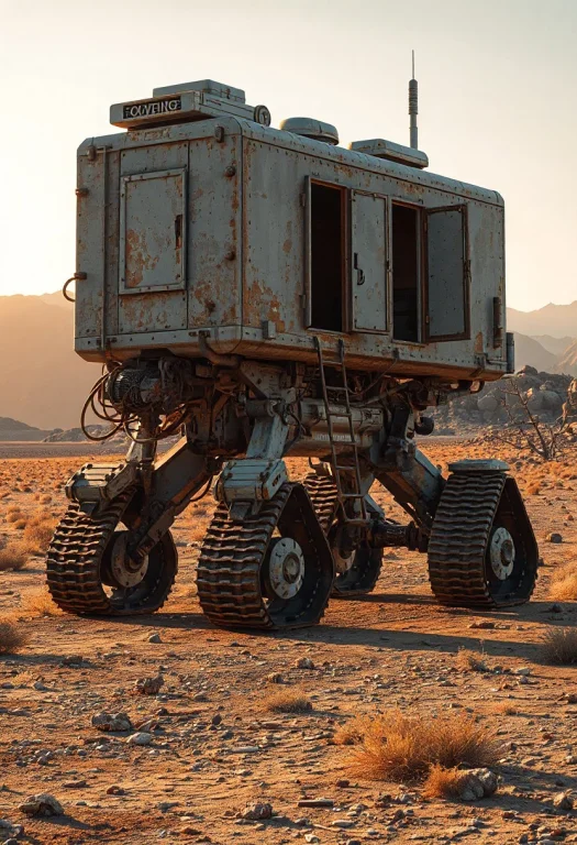 A Large, Walking Dwelling Traverses A Vast, Open Landscape....