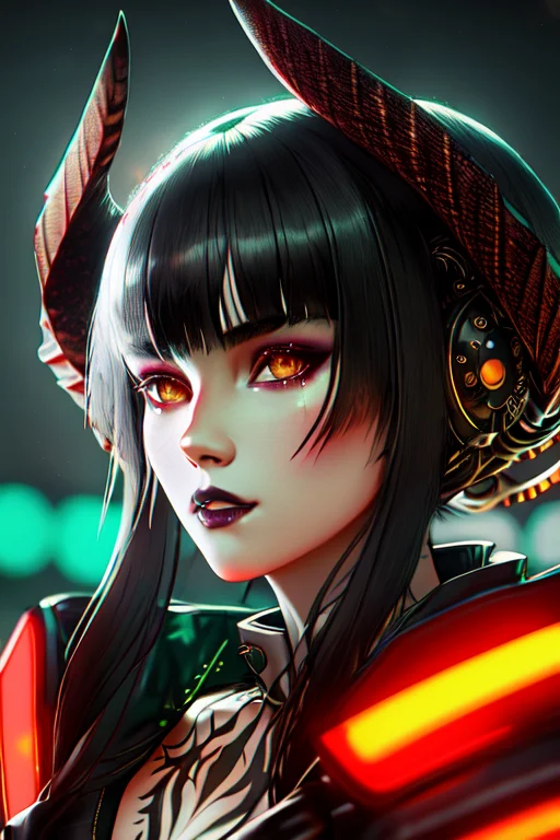 Detailed Close Portrait Elizatkn, Cyberpunk Futuristic Neon,...