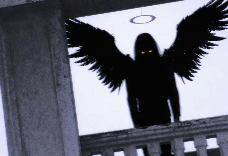 Hlytar Hlypcx A Dark Angel In A Building With A Sad Face