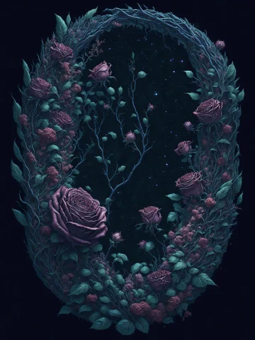 Secret Garden, Lush, Floral, Rose, Botanical, Romanticism, M... — Stable Diffusion AI Prompt: secret garden, lush, floral, rose, botanical, romanticism, moody, space, stars,...