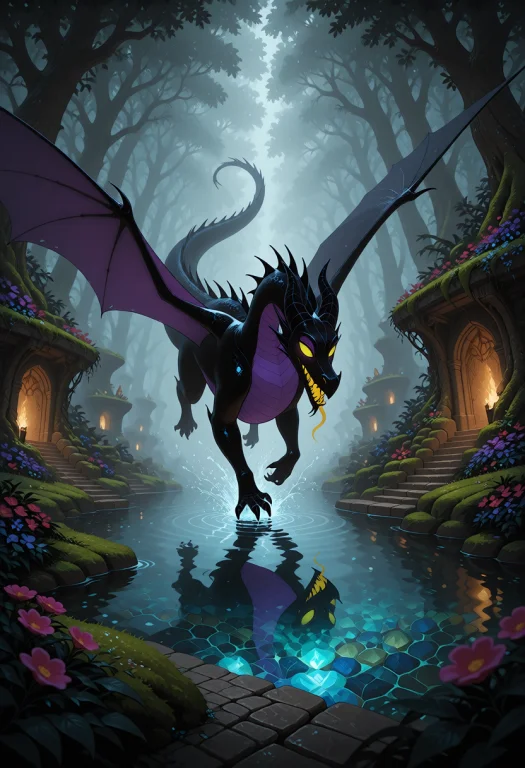 1girl, Solo, No Humans, Maleficent Dragon, Dragon, Castle Ga...