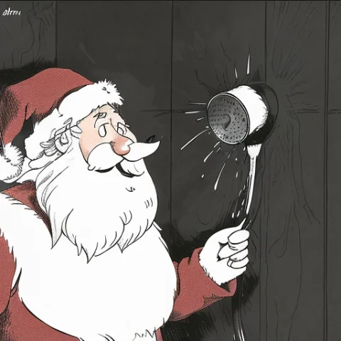 A Cartoon About Santa Claus In The Shower Lorathefarside0.8,... — Stable Diffusion AI Prompt: a cartoon about Santa Claus in the shower , by gary larson, monochrome, black an...