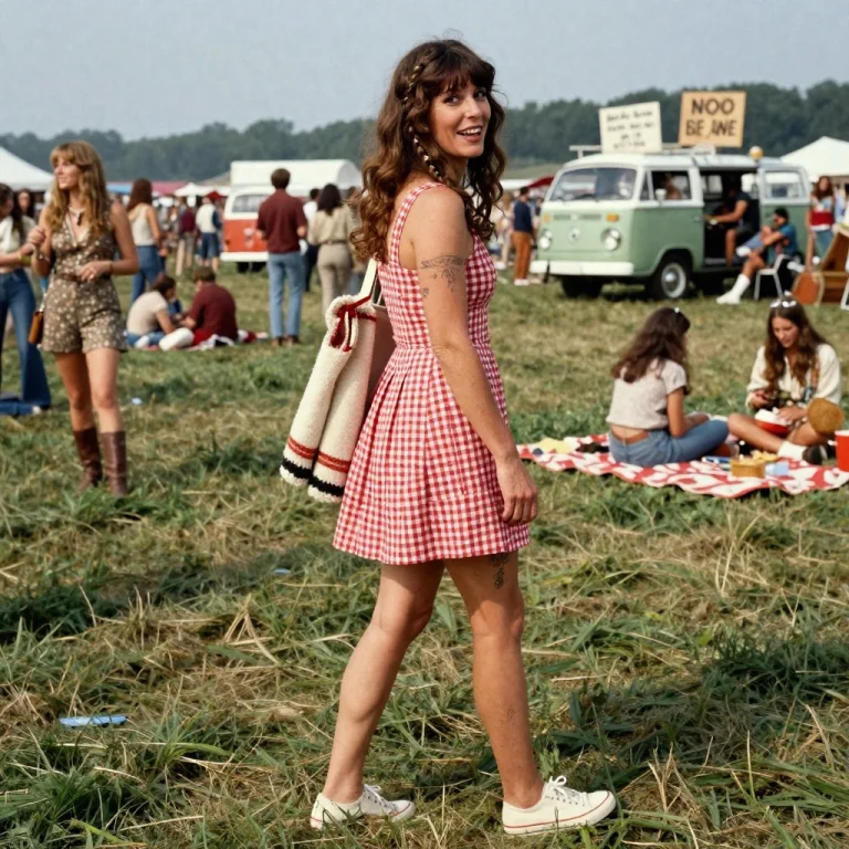 Photorealistic Candid 1970s Festival Snapshot Of A Beautiful...