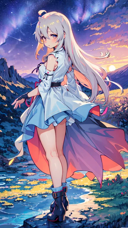 1girl, Infant Girl, Full Body, Above Clouds, Asymmetrical Le...