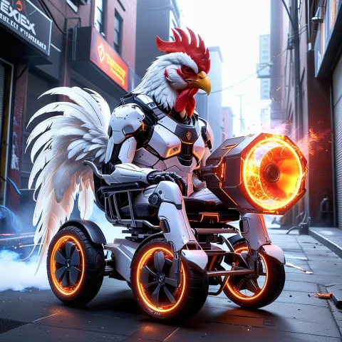 Whiteember, Wide Cinematic Shot, Surreal Cyberpunk Comedy, A... — SDXL AI Prompt: WhiteEmber, Wide cinematic shot, surreal cyberpunk comedy, a cybernetic rooster...