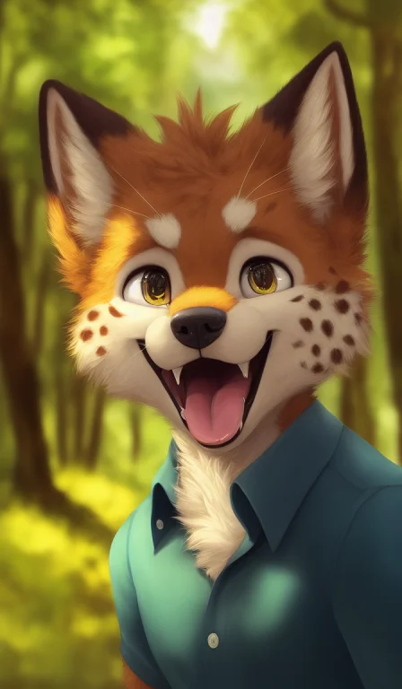, Mammal, Plant, Solo, Clothing, Anthro, Tree, Open Mouth, F...