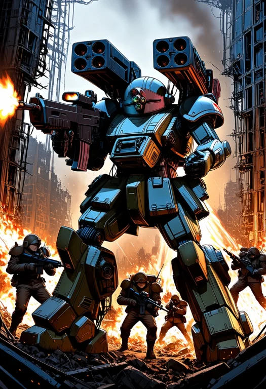 Votoms, 4k, Quality, A Powerful Humanoid Mecha, A City In Ru...