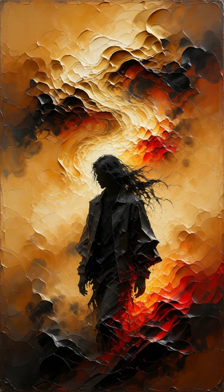 A Solitary Figure,rendered In Stark Silhouette Against A Tur...