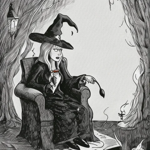 A Cartoon About A Witch From Hogwarts Casting A Spell Lorath... — Stable Diffusion AI Prompt: a cartoon about a witch from hogwarts casting a spell , by gary larson, monochro...