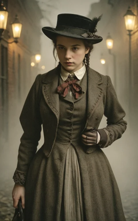 On A Foggy Victorian London Street At Night, Original Female...