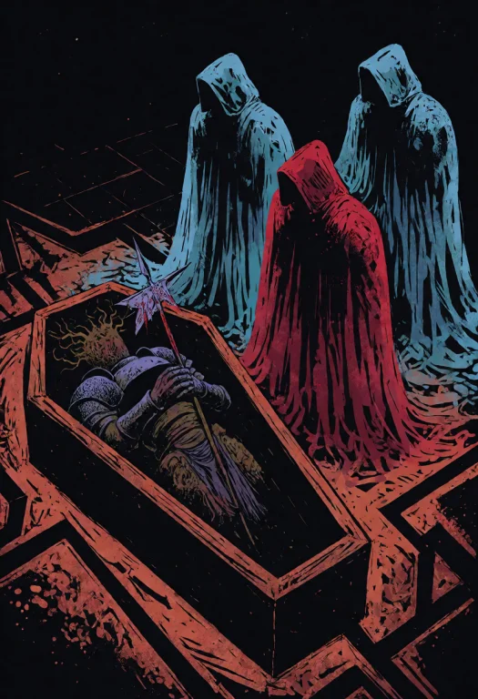 Darkfantasyillustration, Three Hooded Figures Stand In Solem...