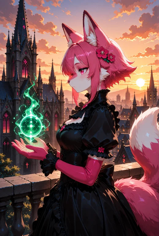 A Foxgirl Beastkin With Vibrant Pink Fur On Her Head And A L...