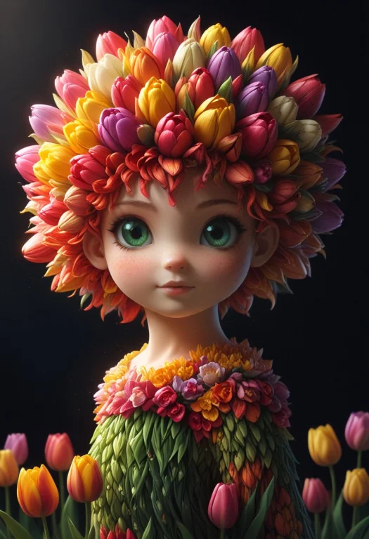 Floral Motifs, Tulip Covered Nymph, Made Of Tulips Forest Cr...