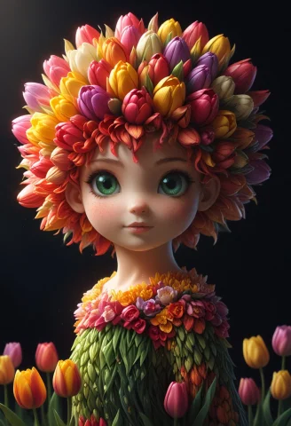 Floral Motifs, Tulip Covered Nymph, Made Of Tulips Forest Cr... — SDXL AI Prompt: floral motifs, tulip covered nymph, made of tulips forest creature, new creature...