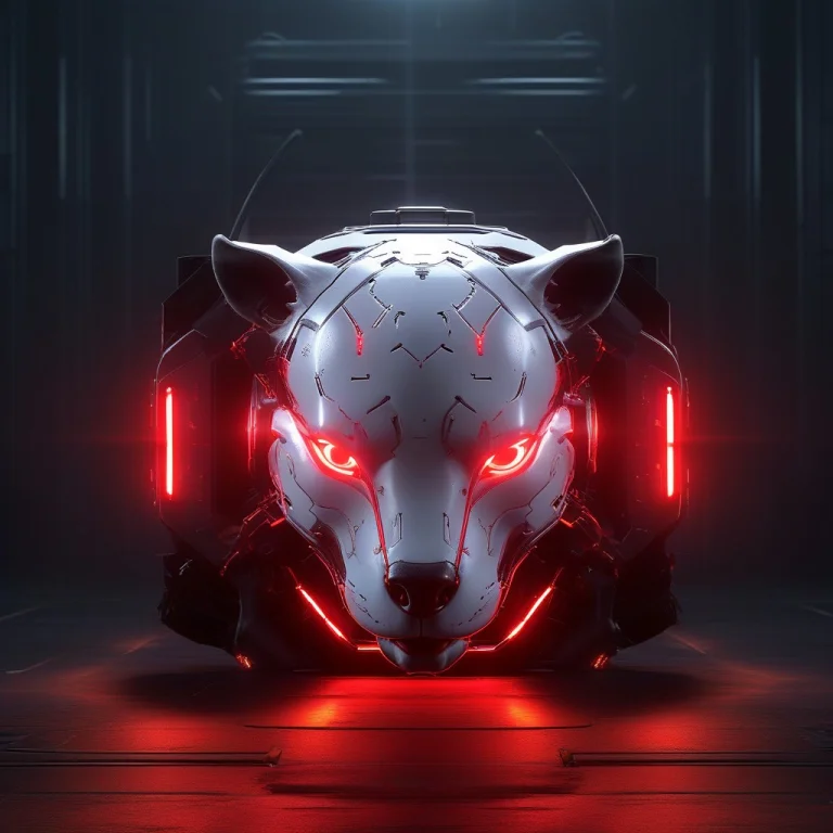 A Stylized Anthropomorphic Mechanical Cyborg Hyena Standing...