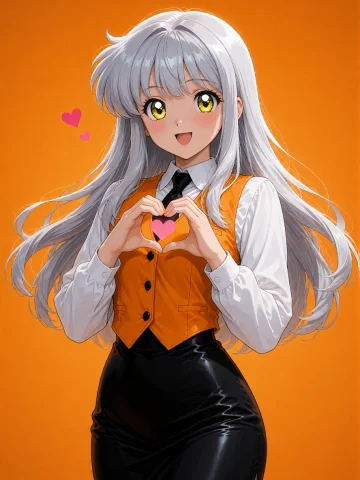 Hoshino Ruri,yellow Eyes,silver Hair,1990sstyle,retro Artsty... — Stable Diffusion AI Prompt: hoshino ruri,yellow eyes,silver hair,1990s_(style),retro artstyle, orange vest,b...