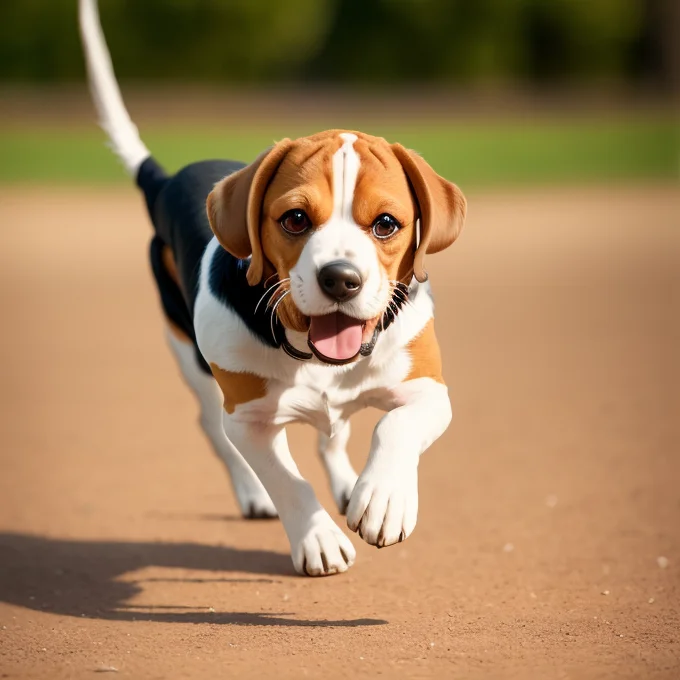 Happy Beagle Running After His Ball, Masterpiece, Best Quali...