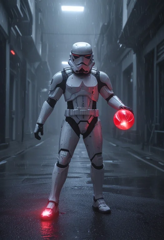 Whiteember, A Stormtrooper Holding A Red Ballon Floating Mid...