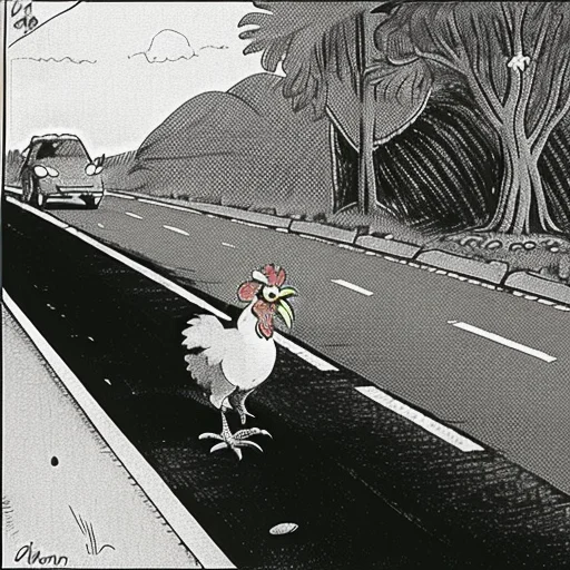 A Cartoon About A Chicken Crossing The Road, Lorathefarside1...