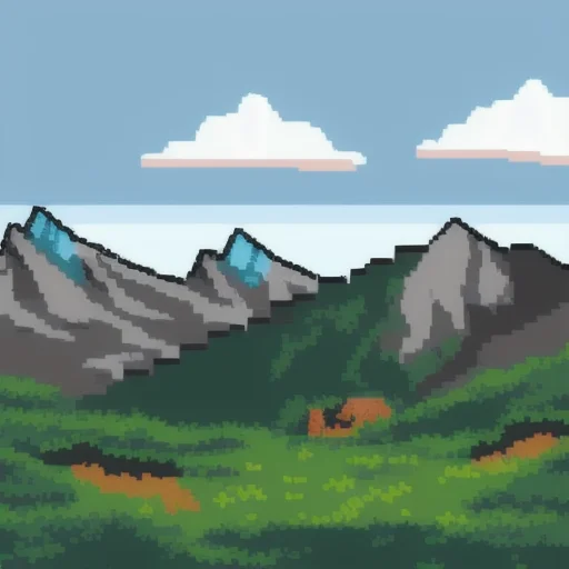 Mountains Landscape, Rural Area In Foreground, Pixelart, Nvi...
